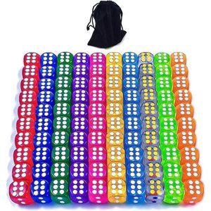 100 Pieces 12MM Small 6 Sided Dice Set Translucent Colors Dice, with Black Pouch